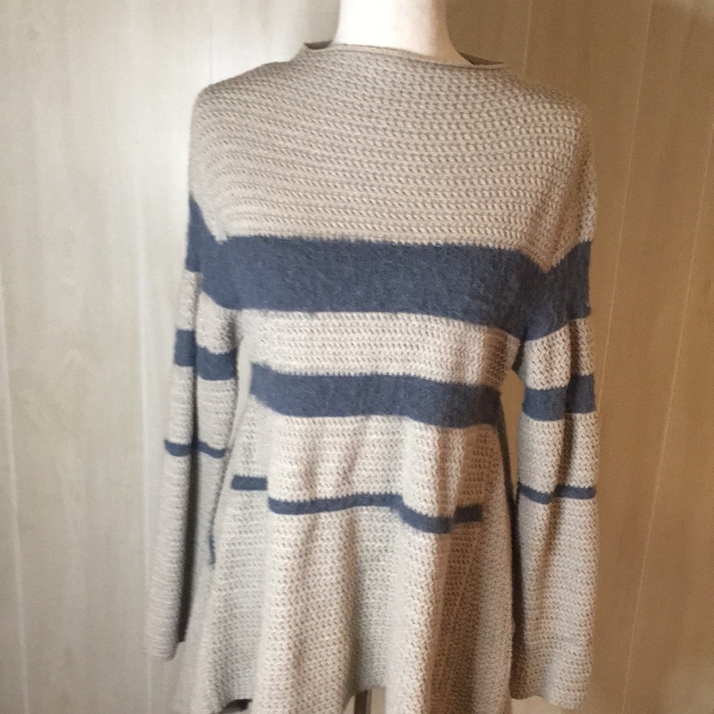Lapis large polyester wool sweater lagenlook soft tan/blue